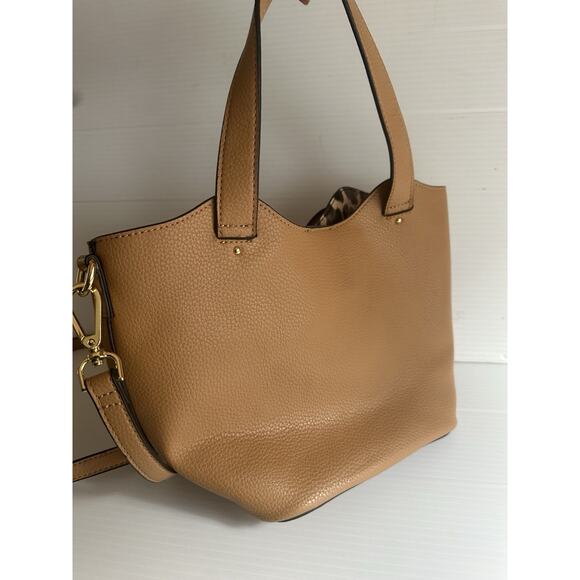 Steve Madden Vegan Leather Small Tote in Cognac W/ Cheetah Bow Scarf Accent - Picture 4 of 8